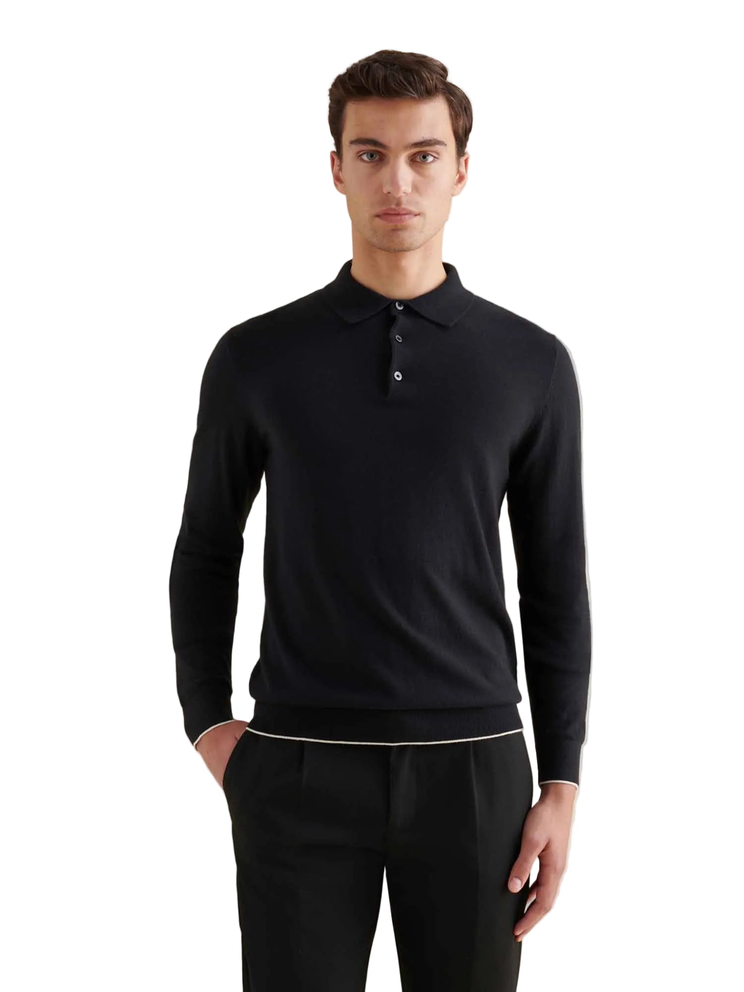 Peckham Rye Knit L/S Black Polo Shirt